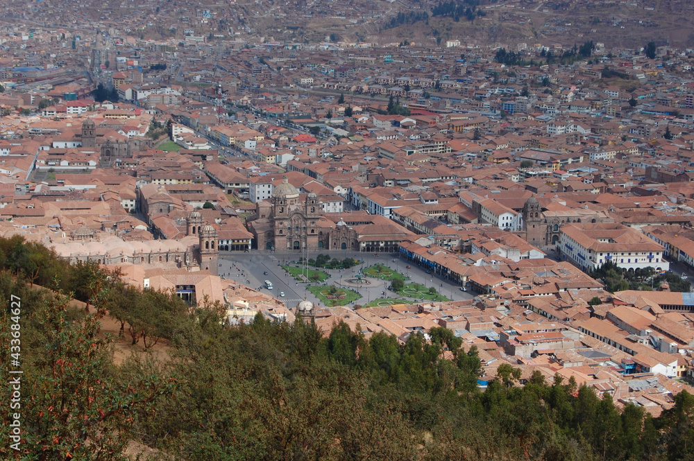 Aerial View of Cusco Peru Town Square and Surrounding City
