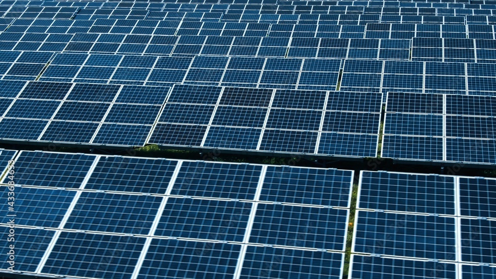 Solar Panel Array. Drone Aerial View of Modern Photovoltaic Electricity System Solar Panel Array. Drone Aerial View of Modern Photovoltaic Electricity System