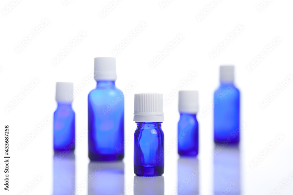 Six blue vials in good order Six blue vials in good order