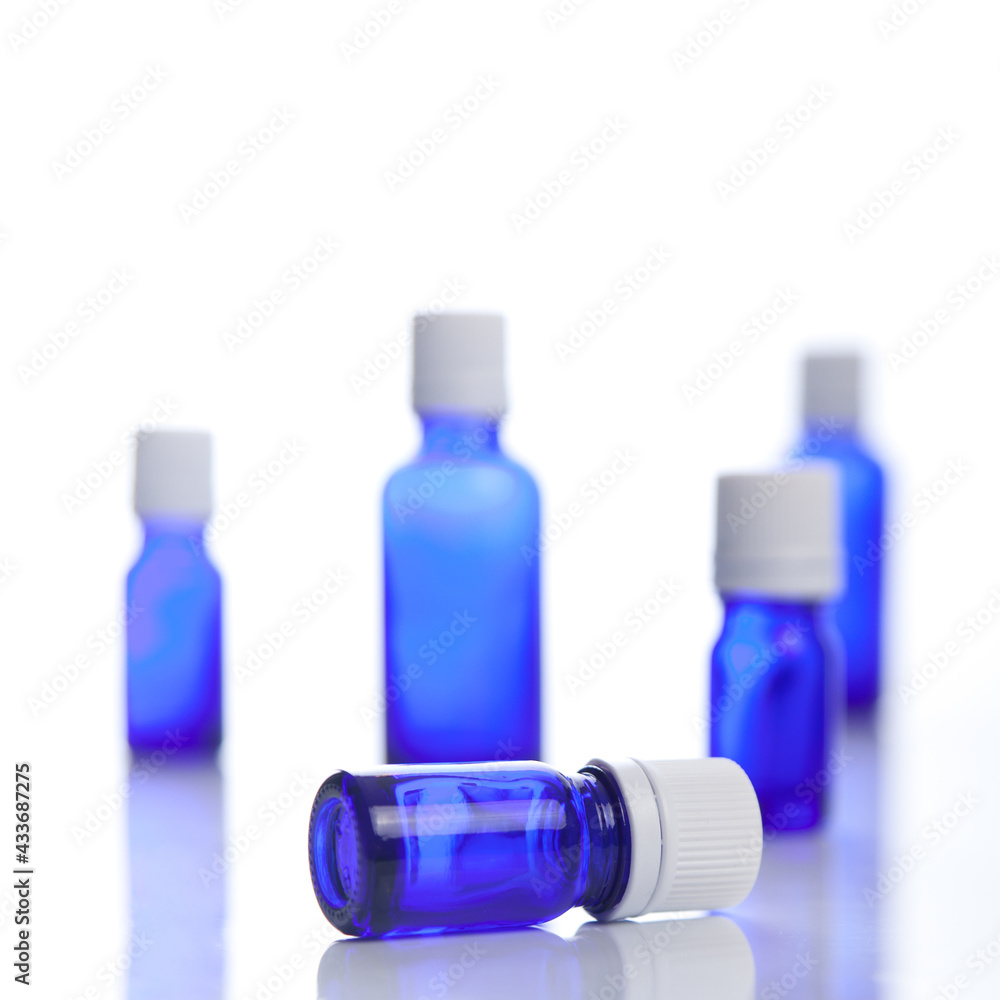 Some blue vials that are sutiable for storing essential oils.