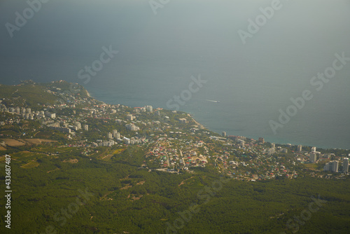 Beautiful panoramic view from top of crimean mountain Ai-Petri on Black sea coast