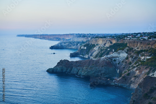 View at Cape Fiolent at blue hour after sunset. Beautiful seascape.