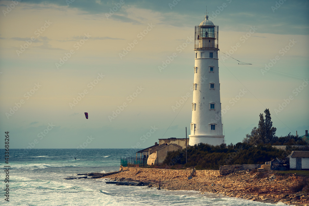 Lighthouse in Tarkhankut national Park in the Republic of Crimea