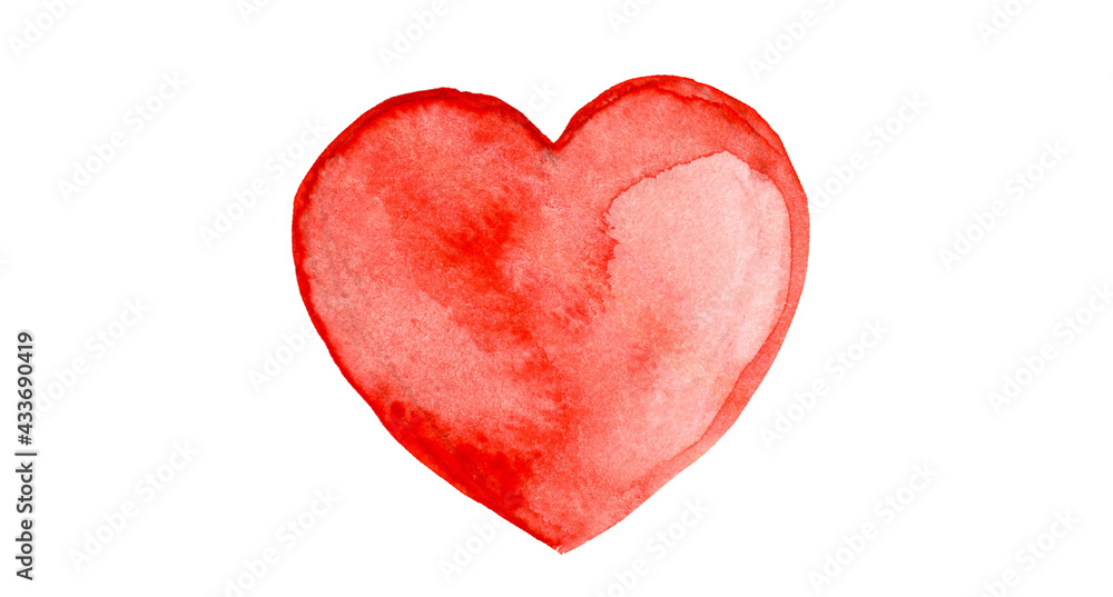 red watercolor heart isolated on white background