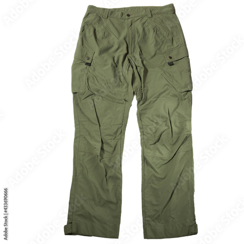 Fotografija Green hiking trousers on a white background