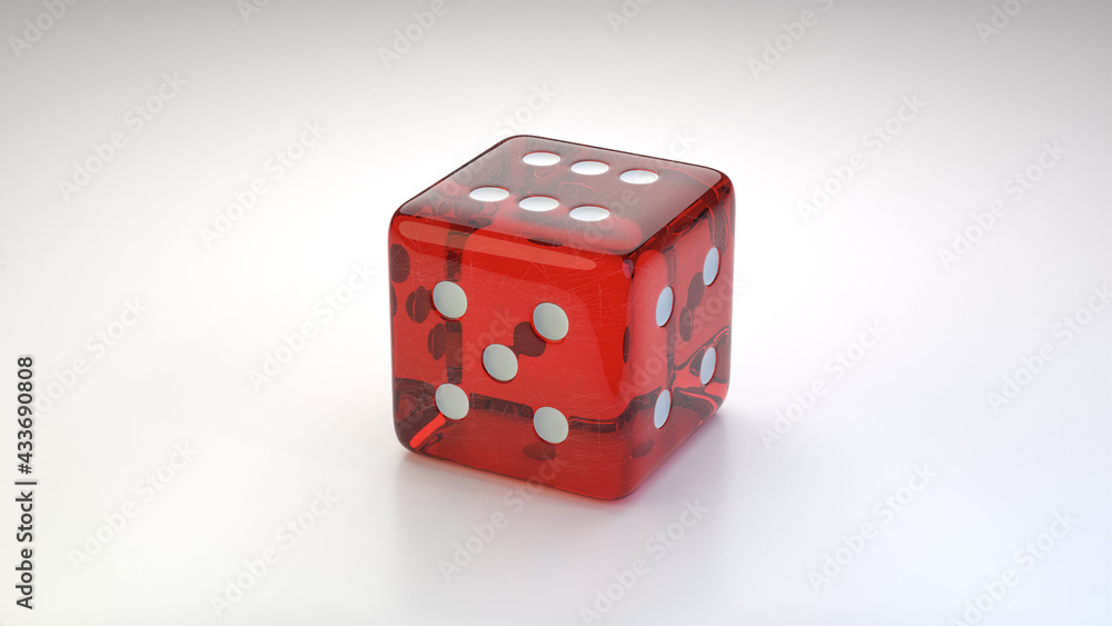 red transparent dice with number six on top red transparent dice with number six on top