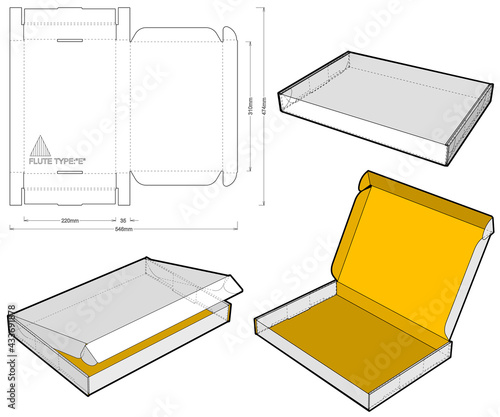 Cardboard box for sending mail.  Ease of assembly, no need for glue (Internal measurement 22x31x3.5cm) and Die-cut Pattern. The .eps file is full scale and fully functional. 