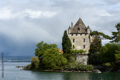 the castle of Yvoire is built on a point overlooking Lake Geneva  France