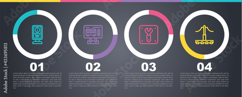 Set line Information stand, Ticket office to buy tickets, Repair railway and Railway. Business infographic template. Vector