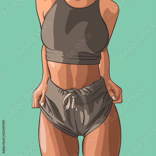 Sexy women lifted and pulls her panties. Vector illustration
