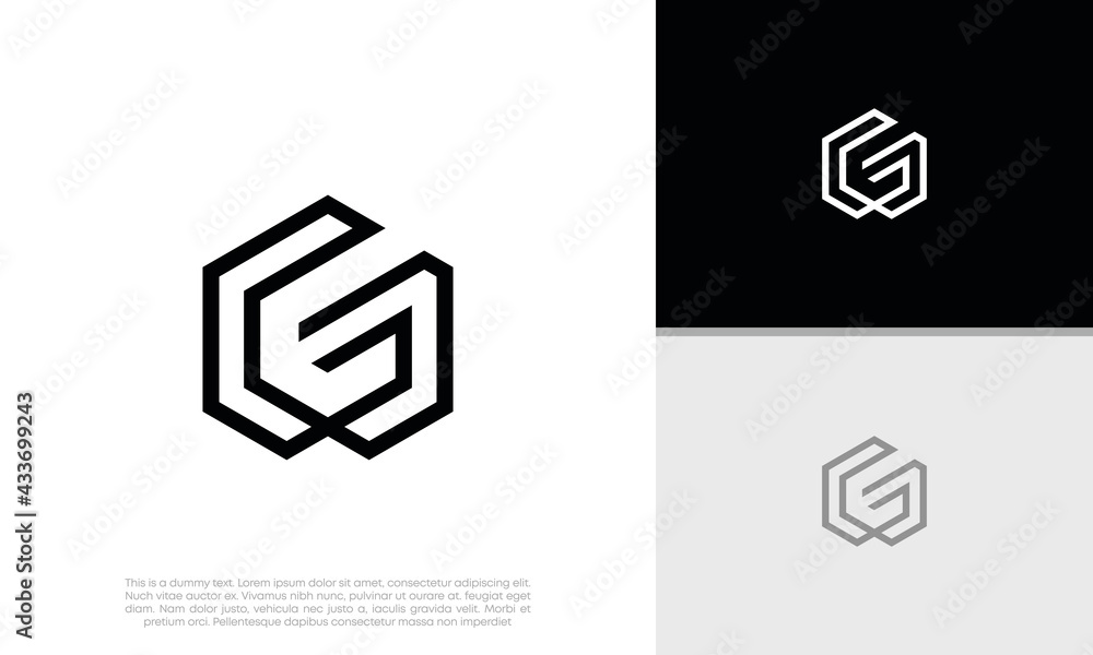 Initials G logo design. Initial Letter Logo. Hexagon logo design. Initials G logo design. Initial Letter Logo. Hexagon logo design.