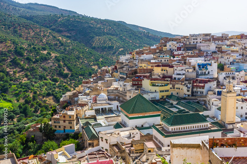Landscape of the sacred town of Moulay Idriss, Morocco photo