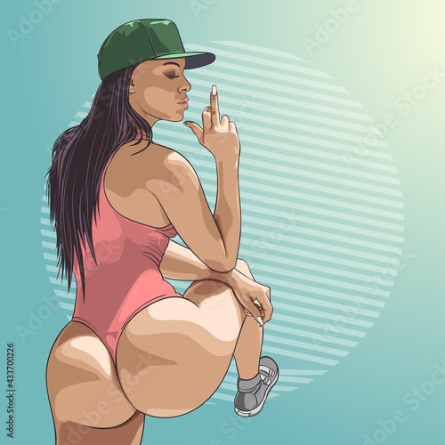 Young beautiful woman show middle finger fuck you sign. Vector illustration
