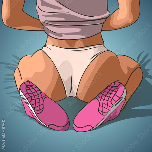 Attractive young woman on her knees. Vector illustration