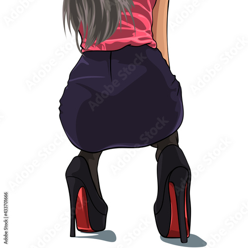 Beautiful young woman squatting on high heels. Vector illustration