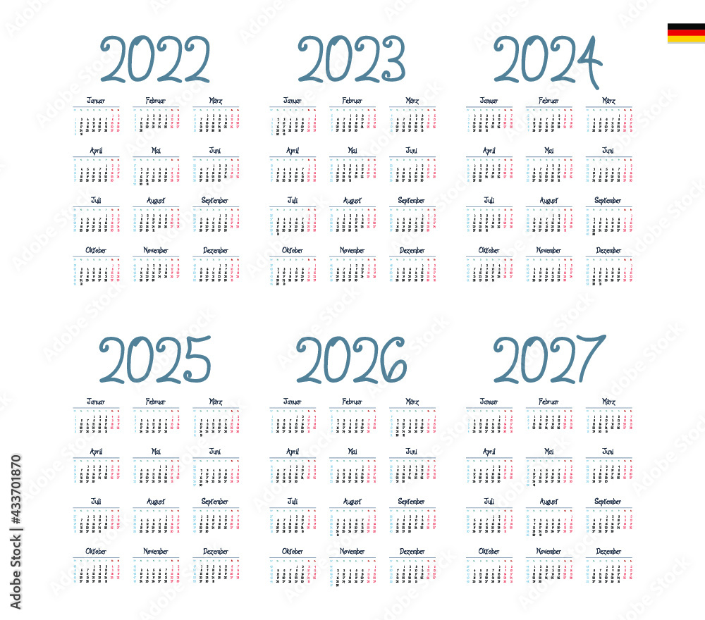 German Calendar 2023 German Calendar For 2022, 2023, 2024, 2025, 2026, 2027. Week Starts On  Monday Stock Vector | Adobe Stock