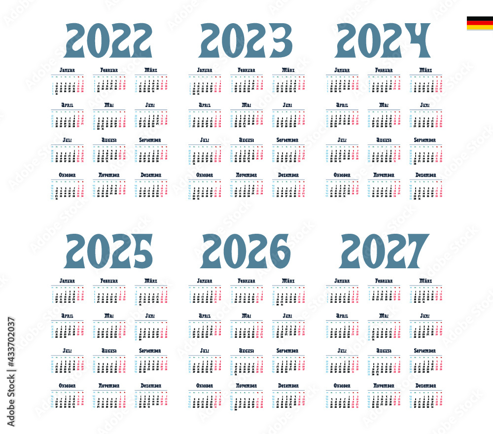 German Calendar for 2022, 2023, 2024, 2025, 2026, 2027. Week starts on ...