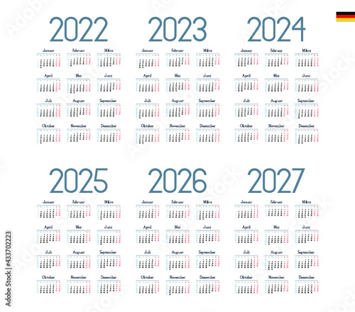 German Calendar for 2022, 2023, 2024, 2025, 2026, 2027. Week starts on Monday