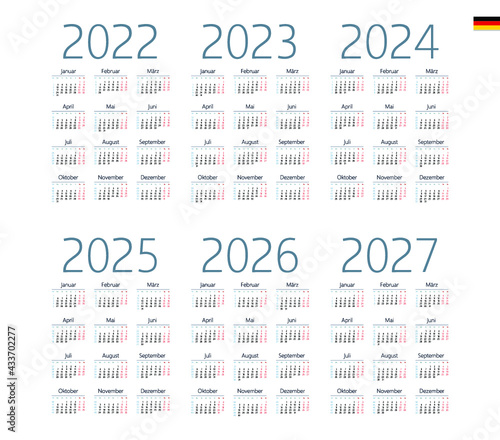 German Calendar for 2022, 2023, 2024, 2025, 2026, 2027. Week starts on Monday