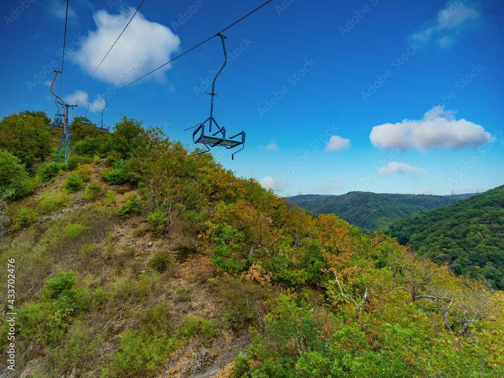 small cable car in the mountains