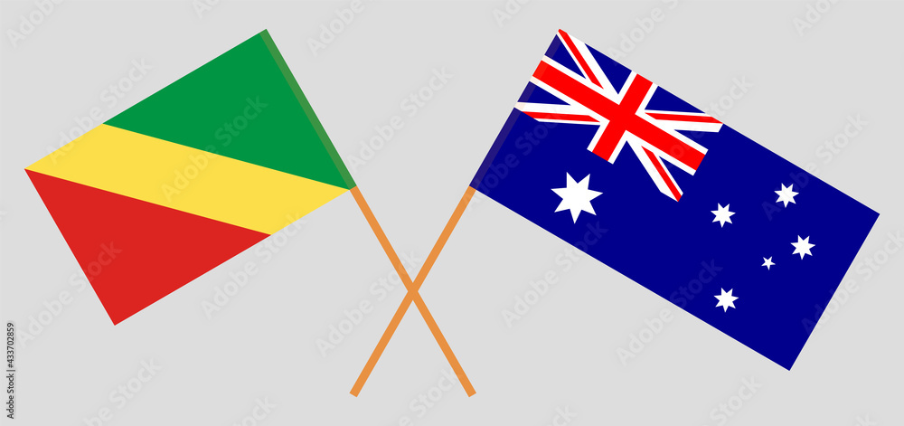 Crossed flags of Republic of the Congo and Australia. Official colors. Correct proportion Crossed flags of Republic of the Congo and Australia. Official colors. Correct proportion