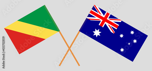 Crossed flags of Republic of the Congo and Australia. Official colors. Correct proportion