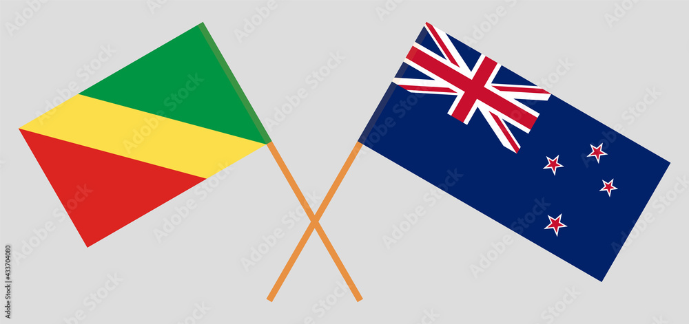 Crossed flags of Republic of the Congo and New Zealand. Official colors. Correct proportion
