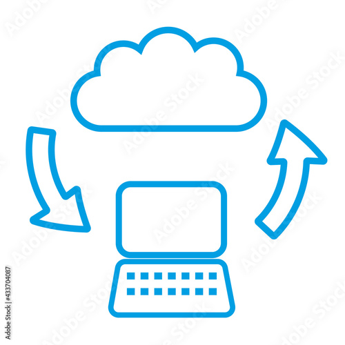 Computer and cloud with arrows. File upload and download. Vector Illustration.