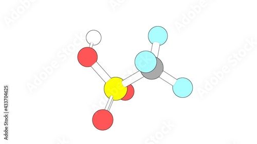 360º realistic 3D view of Trifluoromethanesulfonic Acid as a seamless loop over a white opaque background with alpha mask. Also called triflic acid and perfluoromethanesulfonic acid. photo