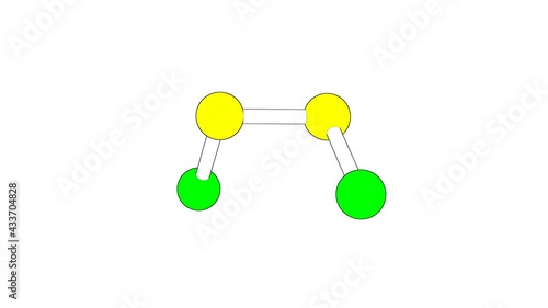 360º realistic 3D view of Disulfur Dichloride as a seamless loop over a white opaque background with alpha mask. Also called sulfur monochloride and chlorosulfane. photo