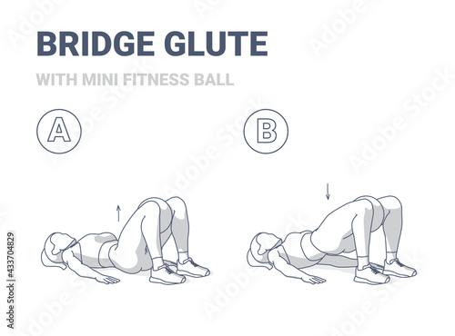 Girl Doing Glute Bridge Exercise with Fitness Mini Ball Guidance Illustration Outline Concept.