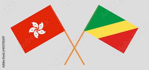 Crossed flags of Hong Kong and Republic of the Congo. Official colors. Correct proportion
