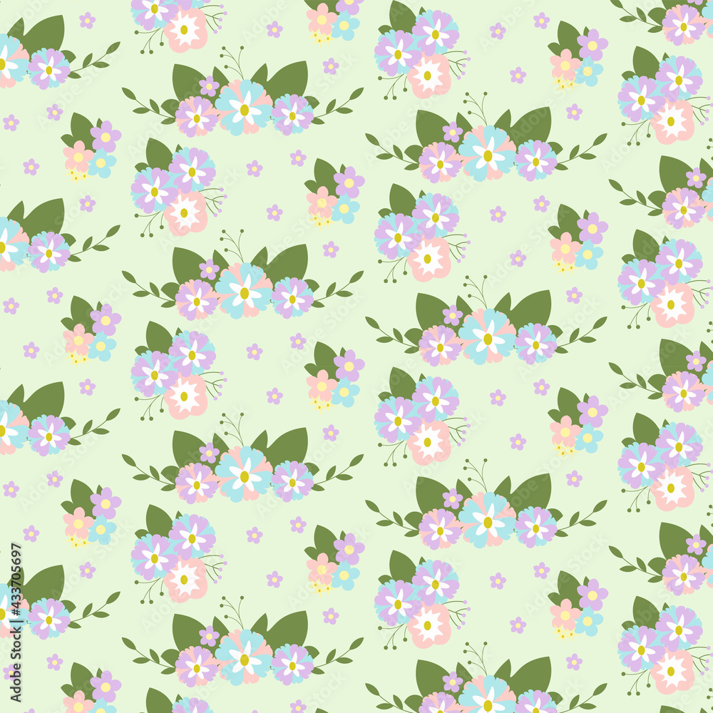 cute vector seamless pattern with hand drawn floral ornament on pink background. template for printing on clothing, fabric, wrapping paper, floral background, wallpaper