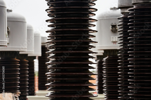 Bild auf Leinwand detail of glass insulators part of the high voltage electrical transmission towe