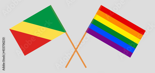 Crossed flags of Republic of the Congo and LGBTQ. Official colors. Correct proportion