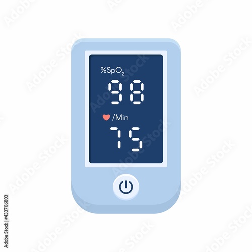 Pulse Oximeter with normal value. Digital device to measure oxygen saturation. Isolated vector illustration on white background