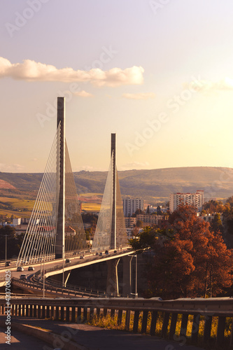 sunset picture of the Salah Bey Viaduct across the Rhummel Canyon in Constantine 13-05-2021- Algeria, North Africa, cable-stayed bridge in sunset ,