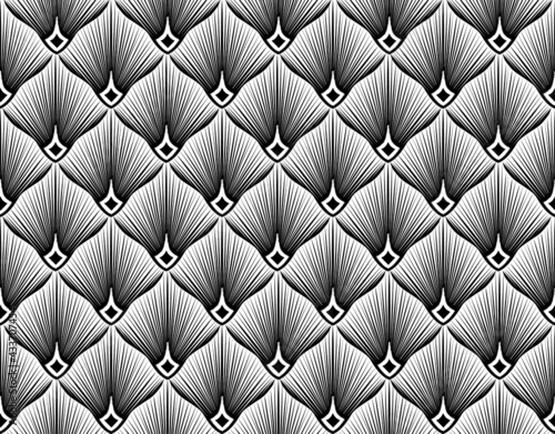 Abstract geometric pattern with stripe lines. Artistic fan shape floral ornamental tile background.