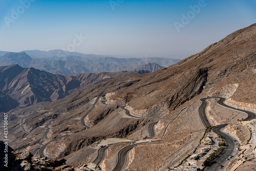 A view from Top Of Jebel Jais in Ras Al Khaima showing the long winding road to the top photo