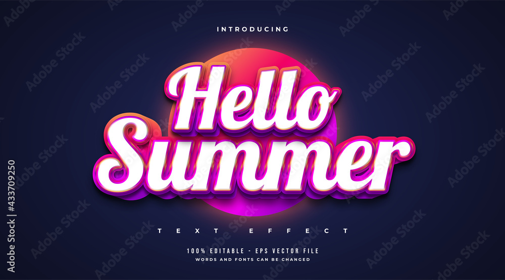 Hello Summer Text in Colorful Style and Realistic Embossed Effect. Editable Text Effect