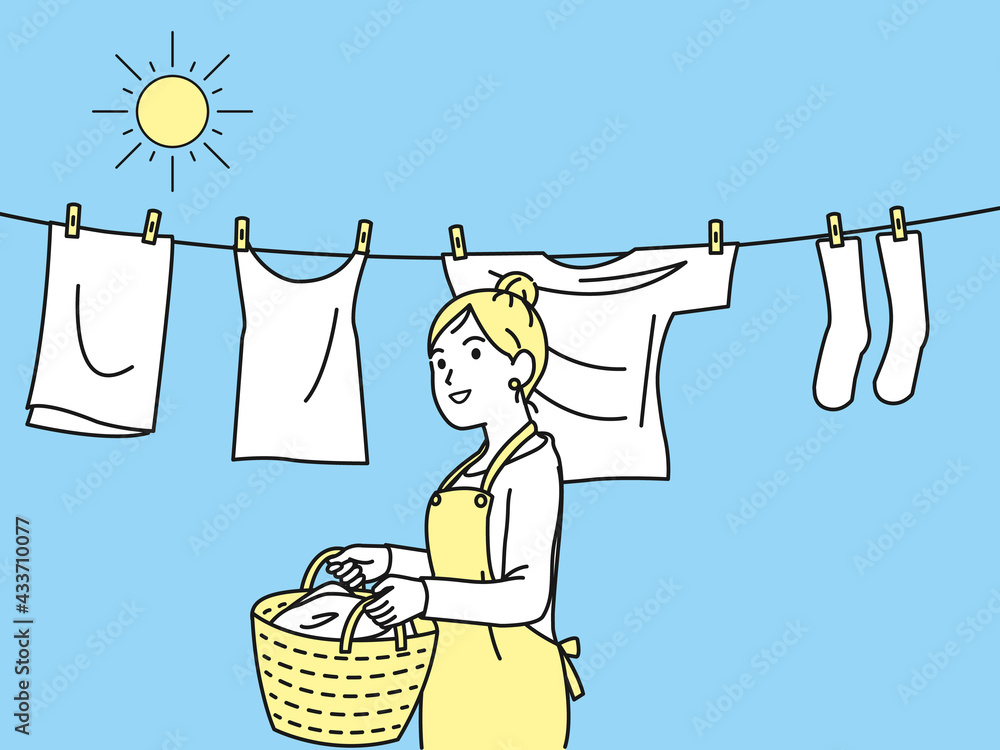洗濯物を干す 取り込む 主婦 女性 家事 イラスト素材 Stock Vector Adobe Stock
