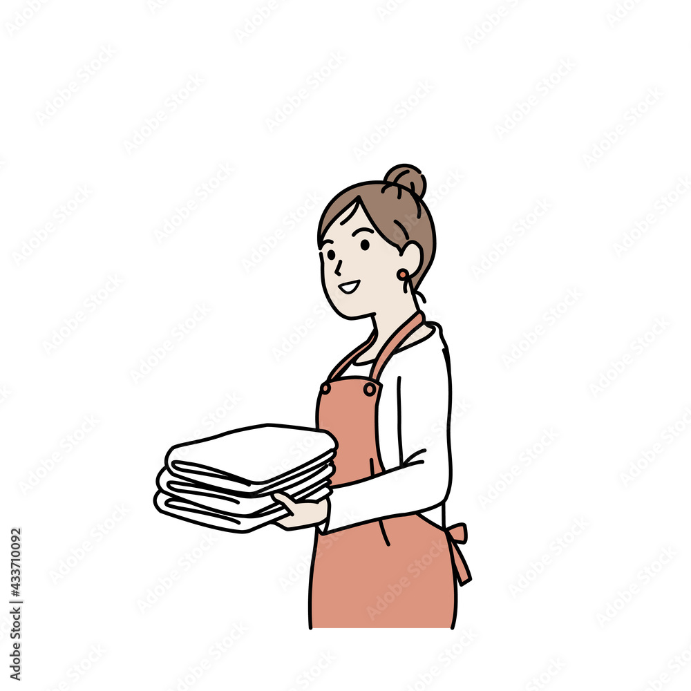 洗濯物を畳む 取り込む 主婦 女性 イラスト素材 洗濯物を畳む 取り込む 主婦 女性 イラスト素材