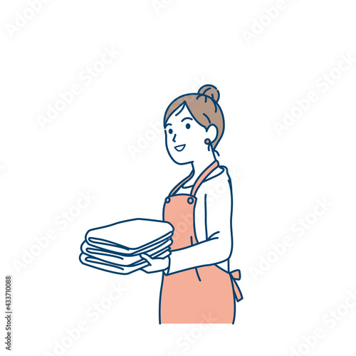 洗濯物を畳む　取り込む　主婦　女性　イラスト素材