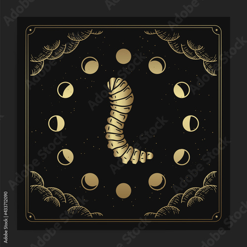Caterpillar with engraving, hand drawn, luxury, celestial, esoteric, boho style, fit for spiritualist, religious, paranormal, tarot reader, astrologer or tattoo vector