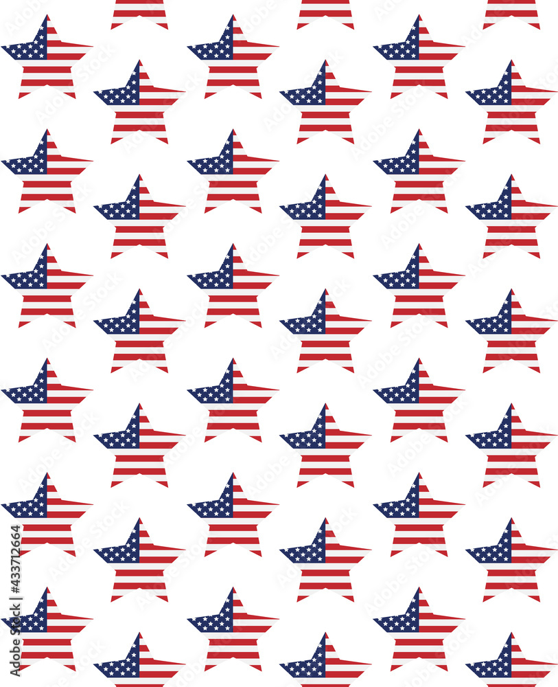 Fototapeta premium Vector seamless pattern of flat American USA flag star isolated on white background