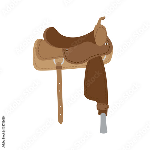 Vector flat cartoon colored cowboy western horse saddle isolated on white background