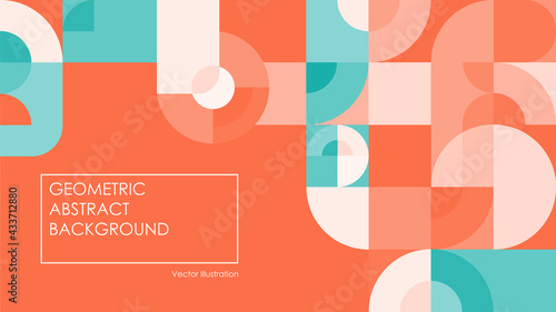 Geometric Abstract Backgrounds Design. Composition of simple geometric shapes on a red background. For use in Presentation, Flyer and Leaflet, Cards, Landing, Website Design. Vector illustration.