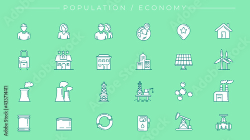 Population and Economy concept line style vector icons set