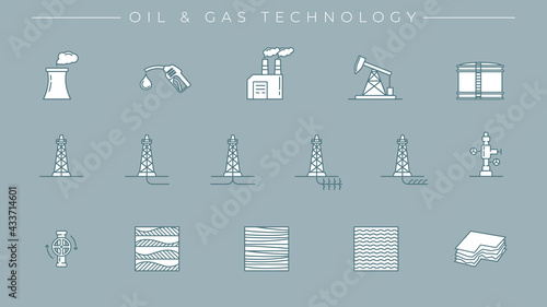 Oil and Gas Technology concept line style vector icons set