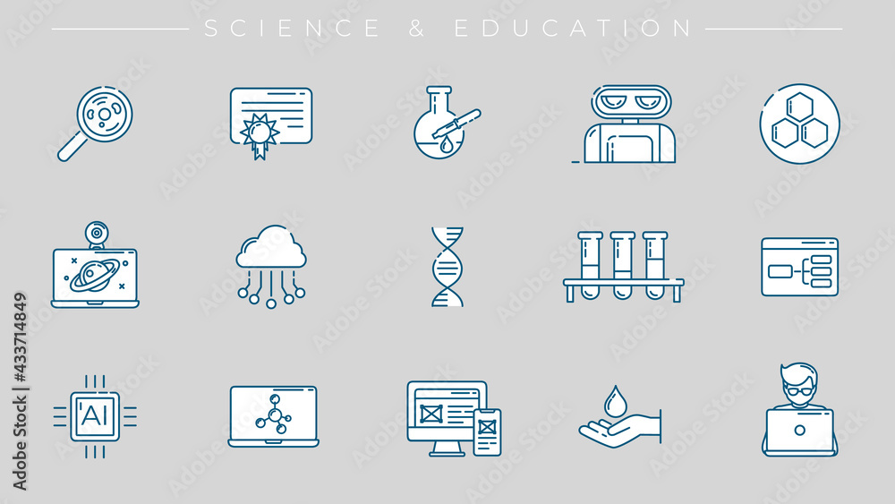 Fototapeta premium Science and Education concept line style vector icons set.